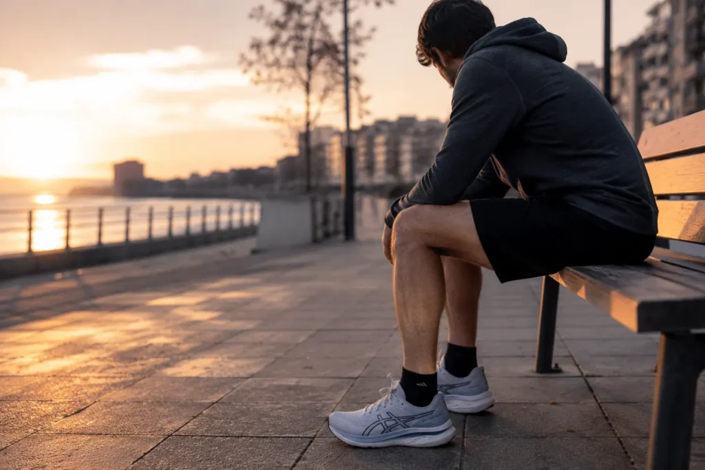 Persona descansando tras caminar con molestias de rodilla